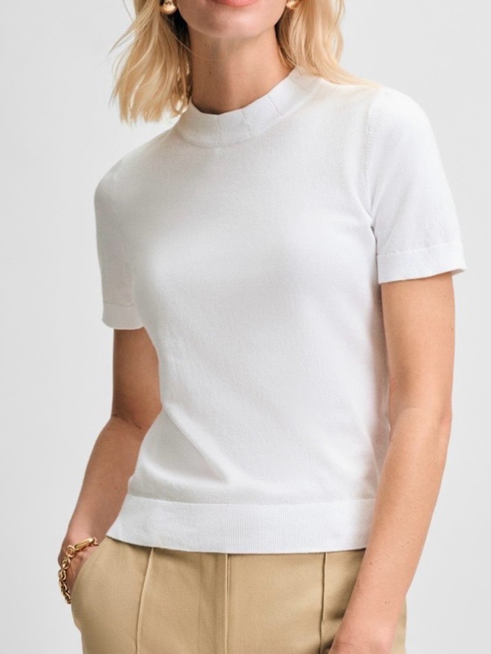 Isaac Mizrahi New York White Mock Neck Ribbed Knit Pullover Sweater Size L
